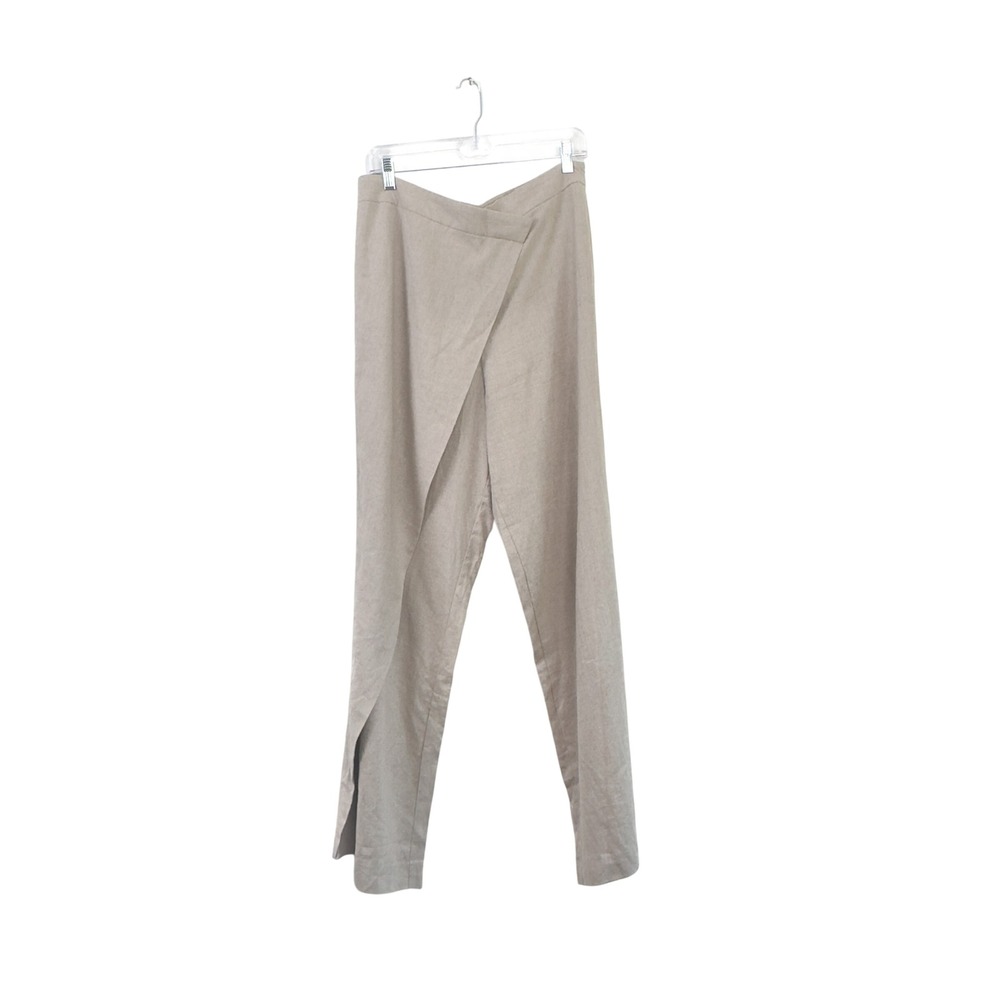 Zara Linen-Blend Wrap Front Wide-Leg Pants – Neutral Beige, Size L